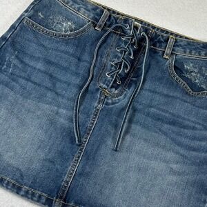 Stradivarius Denim Mini Skirt Womens 8 Renaissance Medieval Lace Up Festival‎